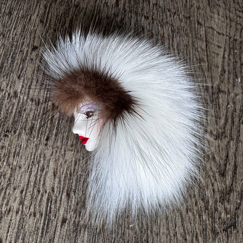 Vintage Lady Profile Wrapped in Fur 80’s high hair retro novelty fun makeup